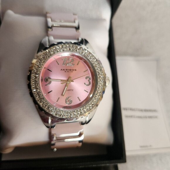 Akribos XXIV Womens Pink Genuine Ceramic Quartz Movement Watch AK514PK - Picture 3 of 8